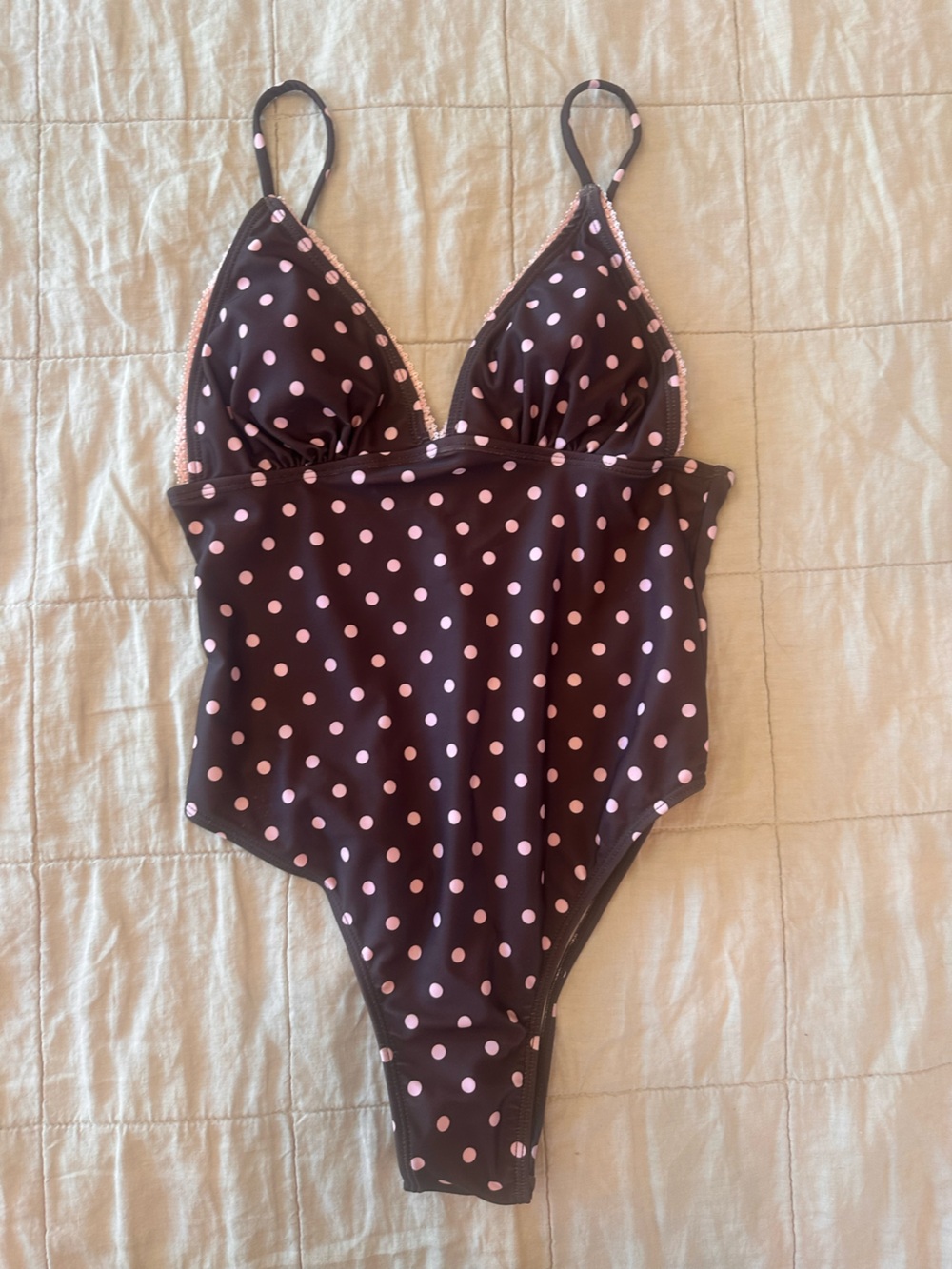 Brown Polka Dot One-Piece Swimsuit with Pink Dots - Women Swim - Picture 3 of 7